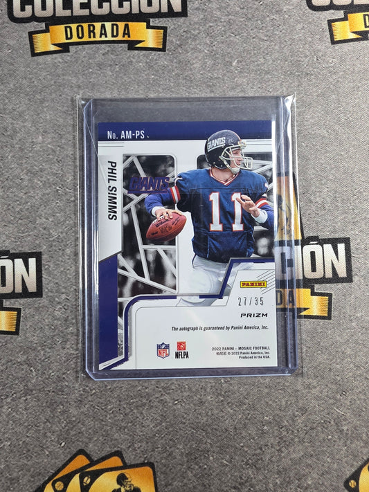 2022 Panini Mosaic Phil Simms Auto Autograph Mosaic Purple /35