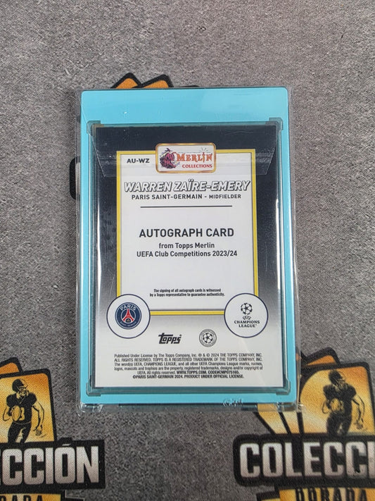 2023-24 Warren Zaire-Emery /199 Auto Topps Merlin Champions League Aqua