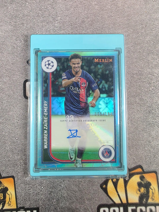 2023-24 Warren Zaire-Emery /199 Auto Topps Merlin Champions League Aqua