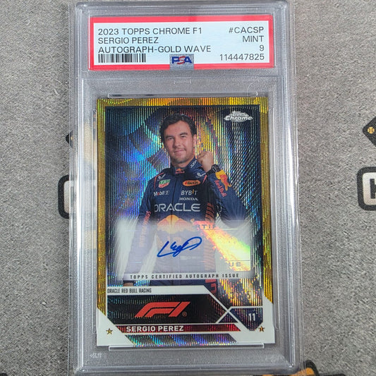 2023 Topps Chrome F1 Sergio Perez Autograpgh -Gold Wave /50 PSA 9
