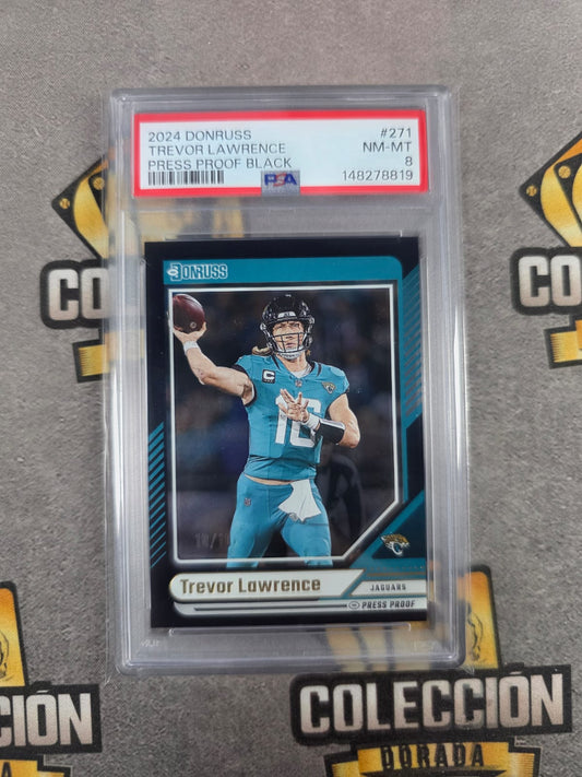 2024 Donruss Trevor Lawrence Press Proof Black /10 PSA8