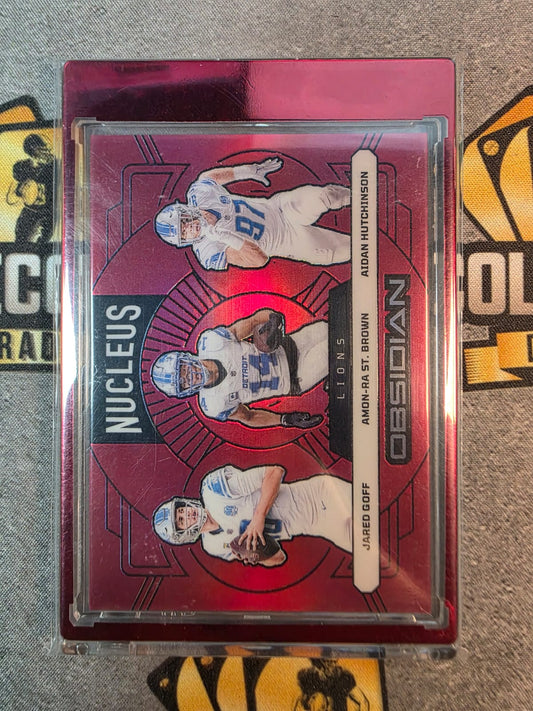 2024 Panini Obsidian - Nucleus Goff, Hutchinson, Amon-Ra St. Brown #9 Red 27/75