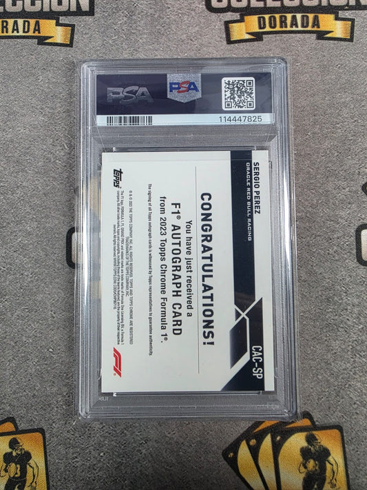 2023 Topps Chrome F1 Sergio Perez Autograpgh -Gold Wave /50 PSA 9
