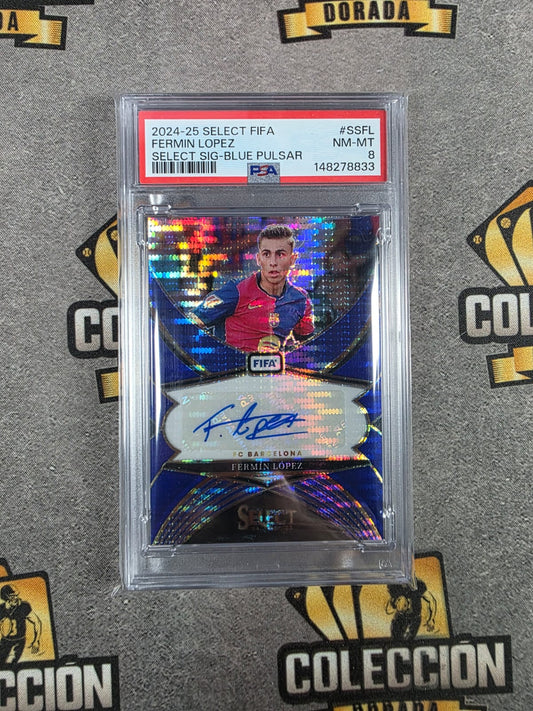 2024-25 Select FIFA Fermin Lopez Select Sig-Blue Pulsar PSA 8